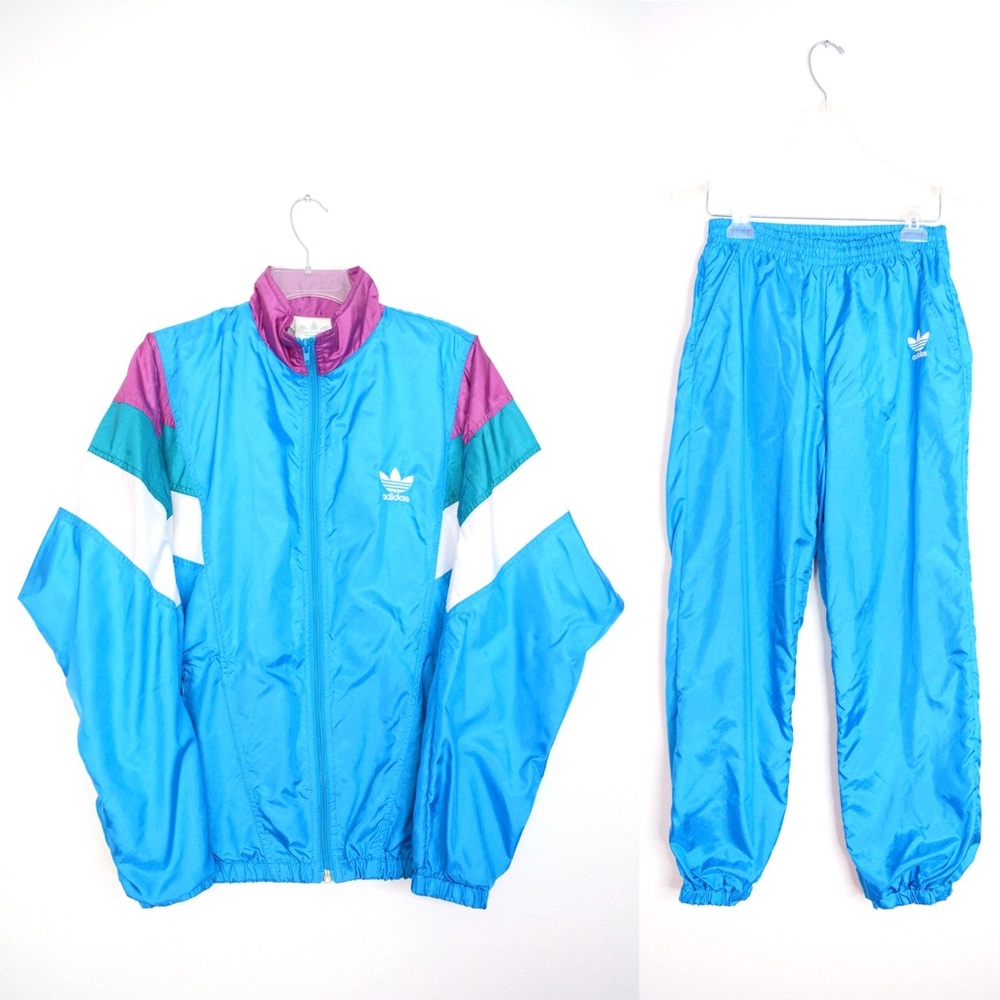 Vintage 80s 90s Adidas Tracksuit Teal Blue Sweats